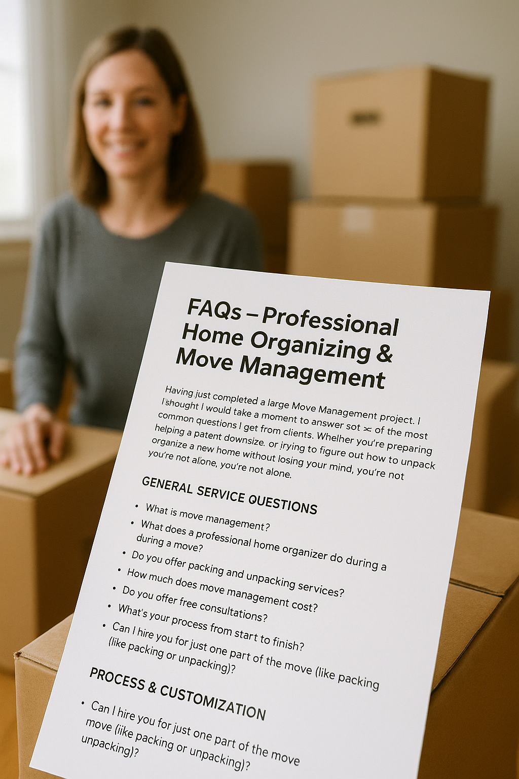 woman with a Move Management FAQ checklist