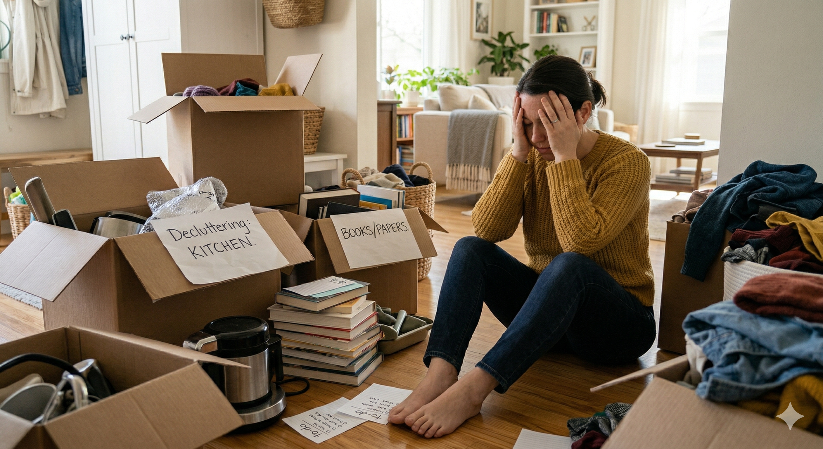 a frustrated woman organizing her home