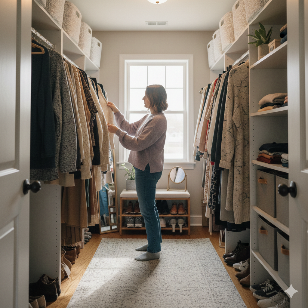woman organizing her closet